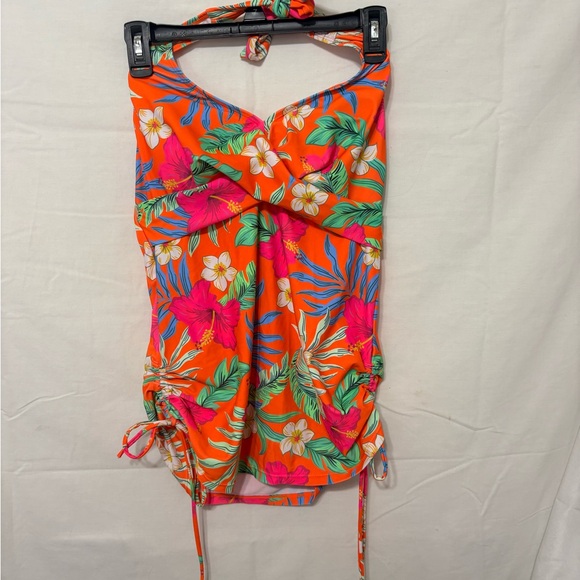 Other - bright orange floral print halter tankini swim top with adjustable side ruching.